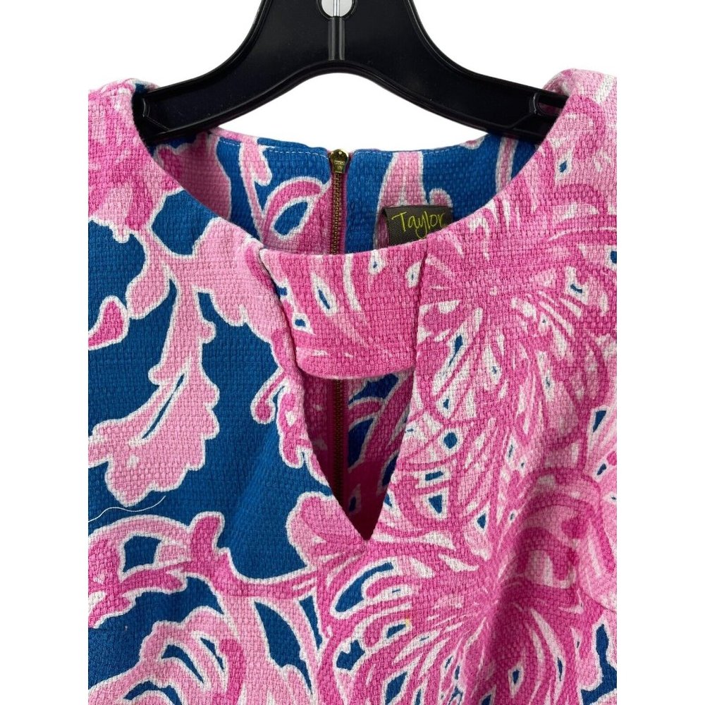 Taylor Women's Pink Blue Sleeveless Tropical Floral Pockets Dress Size 4 - Picture 3 of 15
